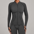Dark grey tight yoga jacket with stand collar and thumbholes for outdoor fitness - S / Charcoal Gray