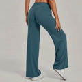 Pantalon de yoga large taille haute pour femme en bleu canard avec couture en V - Bleu Pétrole