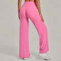 Pantalon de yoga rose pêche à taille haute avec jambe large et couture en V fessier - Rose rosé