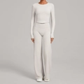 Ensemble de yoga gris clair pour femme avec haut à manches longues et pantalon large fluide - XS / Gris Pierre Chaud