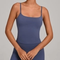 Canotta yoga blu scuro aderente con scollo squadrato e spalline sottili per fitness - XS / Blu Granito