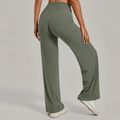 Pantalon de yoga évasé vert olive à taille haute avec couture arrière en V - Vert Turquoise