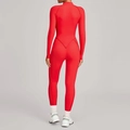 Tuta da fitness rosso acceso a maniche lunghe con collo alto e cucitura a V sulla schiena - S / Rosso