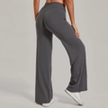 Pantalon de yoga gris foncé taille haute à jambes larges avec couture fessier en V - Gris Charbon