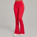 High-waisted red flare yoga pants with exposed seam detailing and slim fit design - S / Red