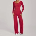 Eng anliegendes rotes Yoga-Zweiteiler-Set mit Langarmshirt und hoch taillierter Hose - Rubinrot