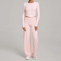 Ensemble de yoga rose blush avec crop top à manches longues et pantalon large taille haute - XS / Rose Ballet
