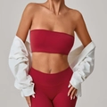 Completo yoga rosso scuro da donna con top a fascia e leggings a vita alta con camicia - Rosso rubino