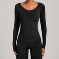 Damen Sportset in Schwarz, enganliegendes Langarm-Yoga-Oberteil und passende Sport-Leggings - XS / Schwarz