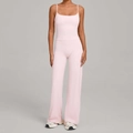 Pink yoga two-piece set featuring a minimalist sports bra and high-waisted wide-leg pants - Ballet Powder
