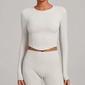 Tight long sleeve yoga set in minimalist light grey with high-waist sports leggings - Warm Stone Grey