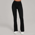 High waisted black flare yoga pants with decorative vertical seams and a slim fit cut - S / Black