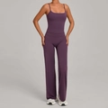 Purple yoga set with spaghetti strap tank top and high waisted wide leg pants - Grape Purple