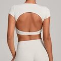 Set yoga donna con schiena scoperta a maniche corte in tessuto sportivo bianco avorio - XS / Grigio Pietra Caldo