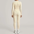 Combinaison de yoga crème à manches longues avec couture en V au dos et haute élasticité - Beige