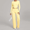 Ensemble de yoga jaune clair deux pièces avec haut à manches longues et pantalon large - XS / Jaune Durian