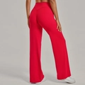 Pantalon de yoga rouge à taille haute et jambes larges avec effet galbant pour femme - Rouge Cuit