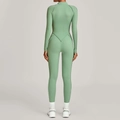 Body de yoga ajusté vert clair à manches longues avec couture en V au dos - Vert Haricot