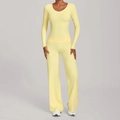 Schmal geschnittenes Yoga-Set mit Langarmshirt und hoher Taille Hose in Hellgelb - Durian Gelb