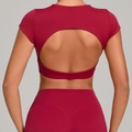 Completo yoga bordeaux da donna con top corto senza schiena per il fitness - XS / Rosso rubino