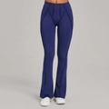 Dark blue high waisted flared yoga pants with stylish contour stitching details - Navy Blue