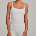 Light gray two-piece yoga set with skinny straps tank top and high waist leggings - XS / Tops / Warm Stone Grey