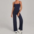 Dark blue high-waisted wide-leg yoga set with U-neck camisole top and matching pants - Dark Blue Green