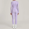 Combinaison de yoga lilas à manches longues avec couture en V flatteuse au dos - Lavande