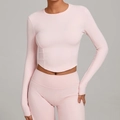 Pink high-stretch long sleeve yoga set featuring slim fit crop top and high waist leggings - Ballet Powder