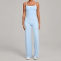 Sky blue two-piece yoga set featuring a slim-fit camisole and high-waist wide-leg pants - Sky Blue