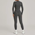 Body de yoga gris foncé à manches longues avec col montant et couture en V au dos - Gris Anthracite