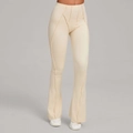 High-waisted cream yoga flare pants with elegant vertical seams and slimming fit - Beige