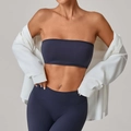 Completo yoga due pezzi con top a fascia blu scuro e leggings a vita alta opachi - Blu Verde Scuro