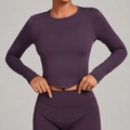 Deep purple long sleeve compression yoga set with slim fit high waist leggings - Grape Purple