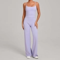 Two-piece yoga set with lavender high-waist wide-leg pants and a thin strap tank top - Lilac Purple