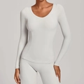Ensemble de yoga gris clair à manches longues ajusté en tissu hautement élastique - Gris Pierre Chaud
