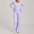 Lila Yoga-Set mit Langarm-Oberteil und Hose mit weitem Bein für Fitness und Sport - Flieder