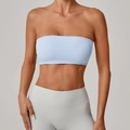 Reggiseno yoga a fascia celeste senza spalline in tessuto sportivo senza cuciture - Celeste
