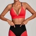 Dames sportset met felrode sportbeha en tweekleurige yoga legging voor fitness yoga - S / Rood