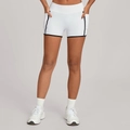 White high-waisted yoga shorts with black contrast piping and side pockets - S / White