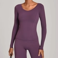 Ensemble de yoga violet foncé avec haut à col en V et legging de sport à taille haute - Violet Raisin