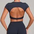 Set yoga grigio scuro schiena scoperta con top a maniche corte e leggings a vita alta - XS / Blu Verde Scuro