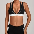 Women's halter yoga bra and leggings set with black and white color block design - S / Black