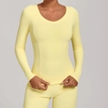 Veste de yoga moulante à manches longues jaune crème pour la course et le fitness - Jaune Durian