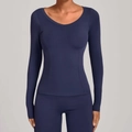 Ensemble de yoga bleu foncé pour femmes avec haut à manches longues et fentes pour les pouces - Bleu Vert Foncé