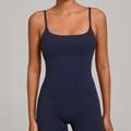 Slim fit navy blue yoga set with spaghetti strap tank top and high waisted leggings - XS / Tops / Dark Blue Green