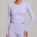 Slim fit lavender long sleeve yoga top and high waist leggings for workout sets - Lilac Purple