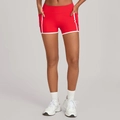 Pantaloncini da yoga rossi a vita alta con bordi bianchi a contrasto e tasche laterali - S / Rosso