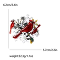 Broche vintage de pájaros cardenales con esmalte rojo, cristales y medidas de tamaño - Plateado