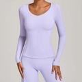 Haut de yoga à manches longues lavande coupe ajustée avec coutures structurées - Lilas